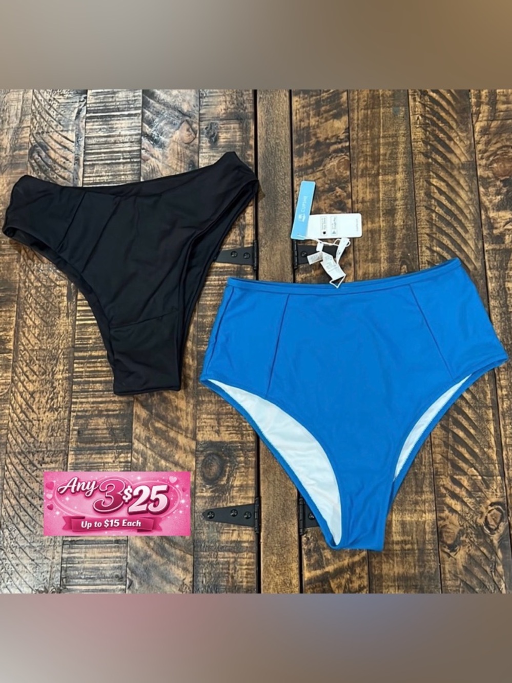 New Large Swim bottoms Black & a greenish Blue